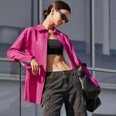 Long Sleeve Pointed Collar Shirt - Hot Pink