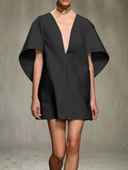 Deep V-Neck Half Sleeve Loose Mini Dress