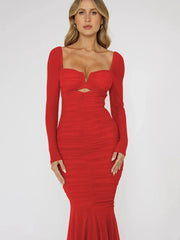 Square Collar Mesh Midi Dress