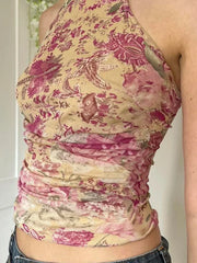 Pydshop Boho Floral Print Turtleneck Halter Top