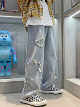 Men'S Heart Patched Straight Leg Jeans