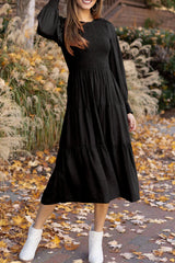 Sweet Elegant Fold Solid Color O Neck A Line Dresses(3 Colors)
