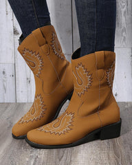 Women'S Casual Daily Floral Embroidery Slip On Boots