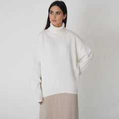 High Low Turtleneck Long Sleeve Sweater - White