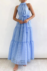 Bohemian College Plaid Frenulum See-Through Halter A Line Dresses