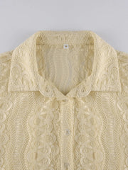 Lace-Up Button See Through Shirts