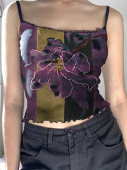 Mesh Floral Print Crop Cami Top