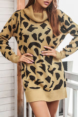 Casual Print Contrast Turtleneck Dresses Sweater