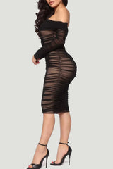 Sexy Solid Patchwork Off The Shoulder Long Sleeve Dresses