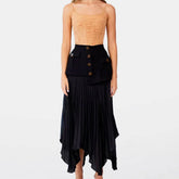 Chiffon High Waist Panel Trim Pleated Midi Skirt - Black