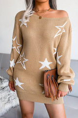 Casual The Stars Draw String Contrast Off The Shoulder Pencil Skirt Dresses Sweater