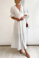 Elegant Buttons Patchwork V Neck A Line Dresses(3 Colors)