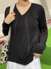 V Neck Metallic Black Pullover Sweater