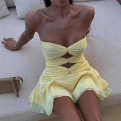 Strapless Pleated Backless Mini Dress