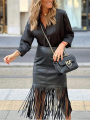 Pu Tassels Patchwork Skirt