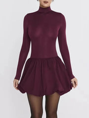 Burgundy Turtleneck Mini Dress