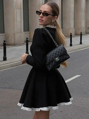 Splice Lace Mini Flare Dress