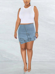 High Waist Irregular Denim Skort