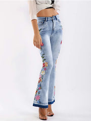 Embroidered Bell-Bottom Jeans