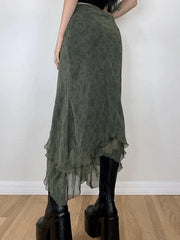 Irregular Floral Pattern Midi Skirt