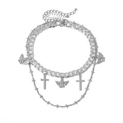 Angel Cross Multi-Strand Necklace