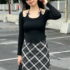 Pydshop 2024 Fashion Woman Tops Y2K Style Cute Slim Halter Bow Cropped Top