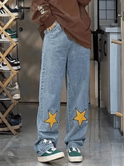 Star Patch Straight Leg Boyfriend Jeans