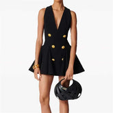 V-Neck Double-Breasted Mini Dress