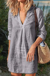 Casual Solid Patchwork V Neck A Line Dresses(4 Colors)
