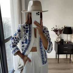 Etro Floral Embroidered Long Sleeve Cotton-Blend Blouse - White