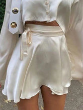 Satin Lace Up Mini Skirt