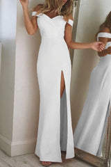 Fashion Elegant Solid Backless High Opening Off The Shoulder Irregular Dress Dresses(5 Colors)