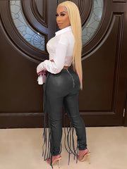Pu Strap High Waist Skinny Pants