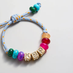 Custom Block Letter Semi-Precious Paracord Bracelet - Light Blue