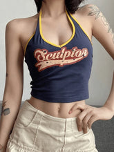 Logo Print Halter Cropped Tank Top