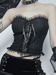 Strapless Smocked Lace Corset Top