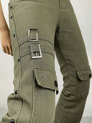 Metal Decor Washed Flare Jeans