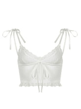 Lace Trim Tie Strap Crop Cami Top