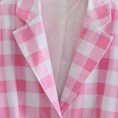 Sweet Plaid Print Long Sleeve Blazer And Pleated Mini Skirt Matching Set - Pink