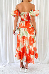 Sweet Elegant Floral Hollowed Out Off The Shoulder Printed Dress Dresses