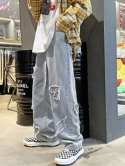 Men'S Heart Patched Straight Leg Jeans