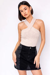 Maxine Criss Cross Halther Bodysuit