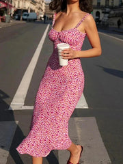 Floral Print Backless Midi Dress