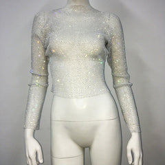 Pydshop Evening Club Party Sparkly Tops For Women Diamonds Cropped Top Outfits Y2K Accessories Hollow Out Glitter Fishnet Topschristmas Gifts
