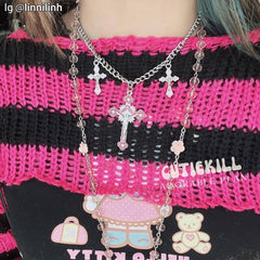 Y2K Pink Cross Necklace