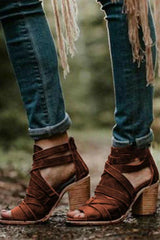 Cutout Zipper High Heel Sandals