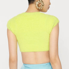 Short Sleeve Ribbed Crop Cardigan - Yellow