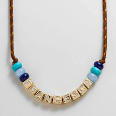 Custom Block Letter Semi-Precious Paracord Necklace - Brown