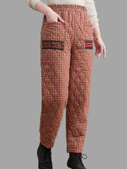 Women'S Thickened Warm Harem Pants Plaid Outer Wear Down Cotton Pants