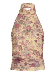 Pydshop Boho Floral Print Turtleneck Halter Top